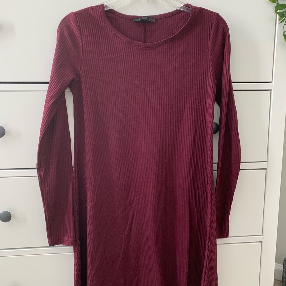 Maroon Ribbed Longsleeve Dress
